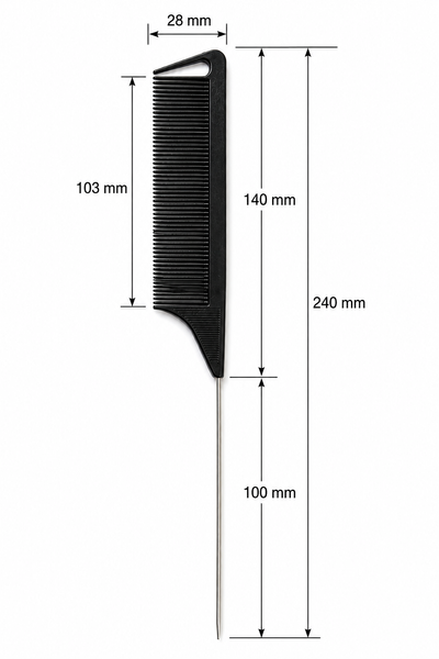 Grzebień fryzjerski ze szpikulcem 24 cm do przedłużania włos&oacute;w czarny 1 szt